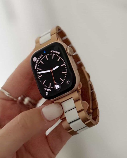 Correa Apple Watch Clásica Premium / Rosegold & Blanco