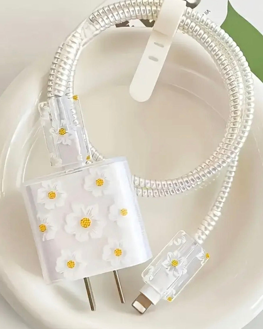 Protector De Cargador Y Cable Para IPhone - Kit Con Diseño De Flor Camelia 3D, Anti-mordeduras De Mascotas